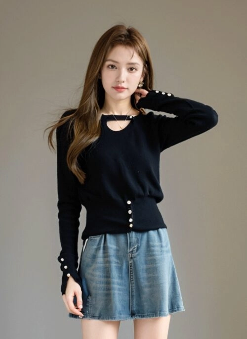 Chic French Knit Vneck Sweater