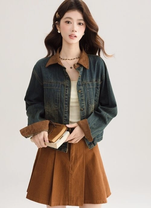 Color Block Denim Jacket Trendy Petite Style