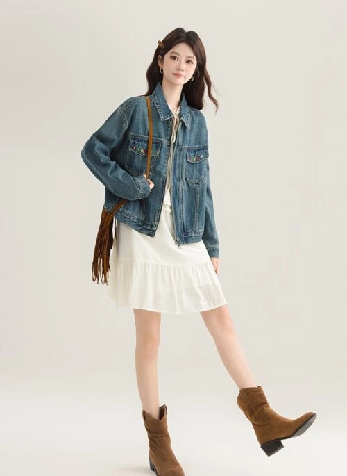 Embroidered Denim Fashion Jacket Petite Style