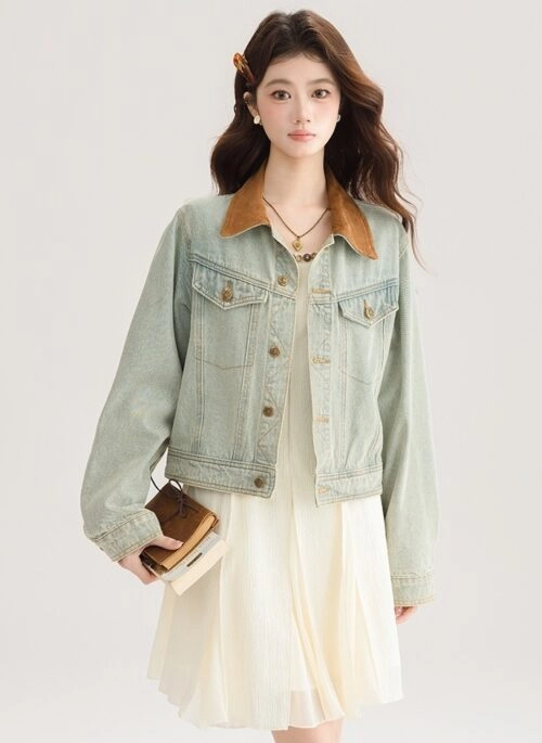 Fashionable Spring Contrast Denim Jacket