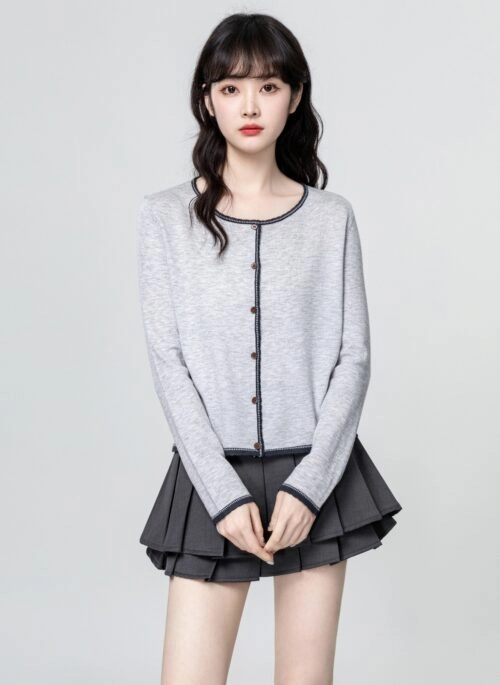 Gray Colorblock Knit Cardigan Sweater