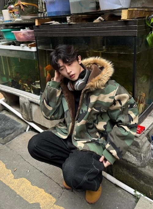 Green Camouflage Fur-Trim Hooded Jacket | J-Hope - BTS