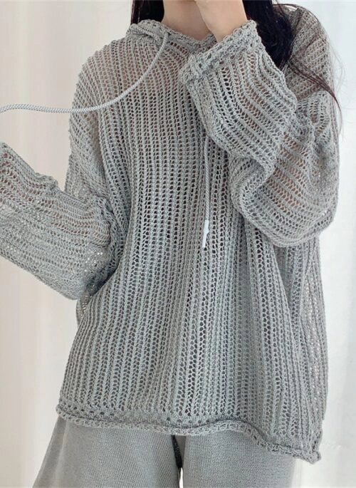 Grey Fishnet Drawstring Hoodie | Jungkook - BTS