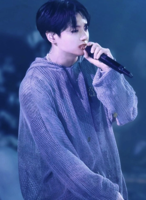Grey Fishnet Drawstring Hoodie | Jungkook - BTS