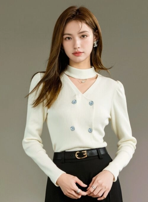 Vneck Puff Sleeve Sweater