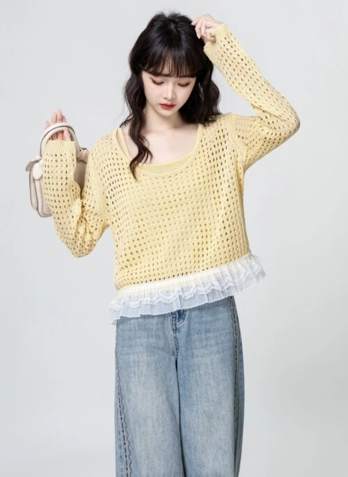 Lace Knit Sun Protection Top Set