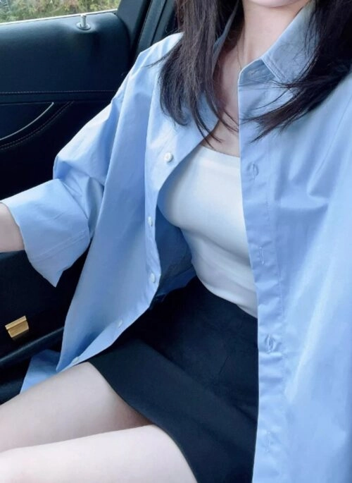 Light Blue Oversized Long Sleeves Shirt | Baek Su Jeong – My Dearest Nemesis