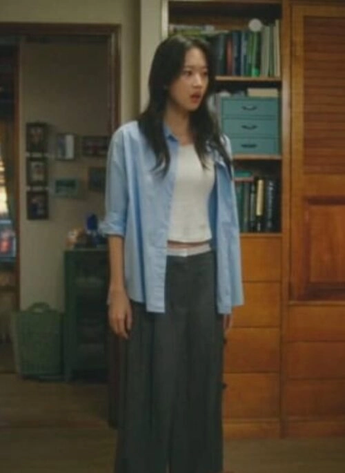 Light Blue Oversized Long Sleeves Shirt | Baek Su Jeong – My Dearest Nemesis