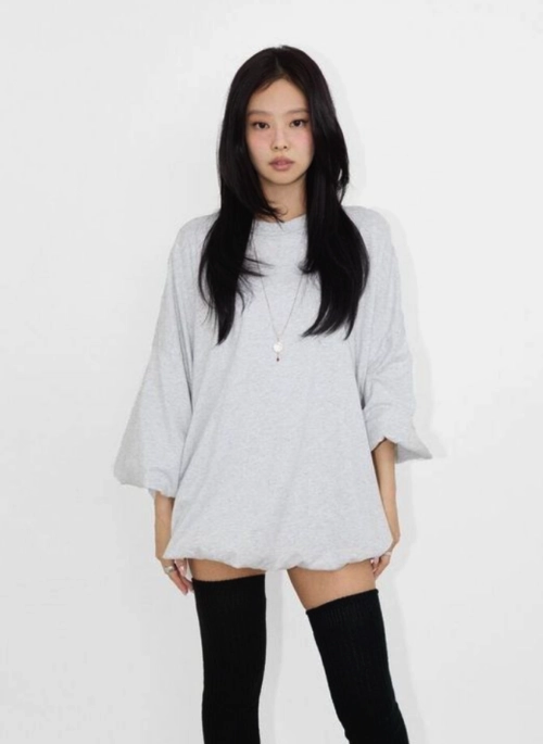 White And Blue Layered T-Shirt | Jennie - BlackPink