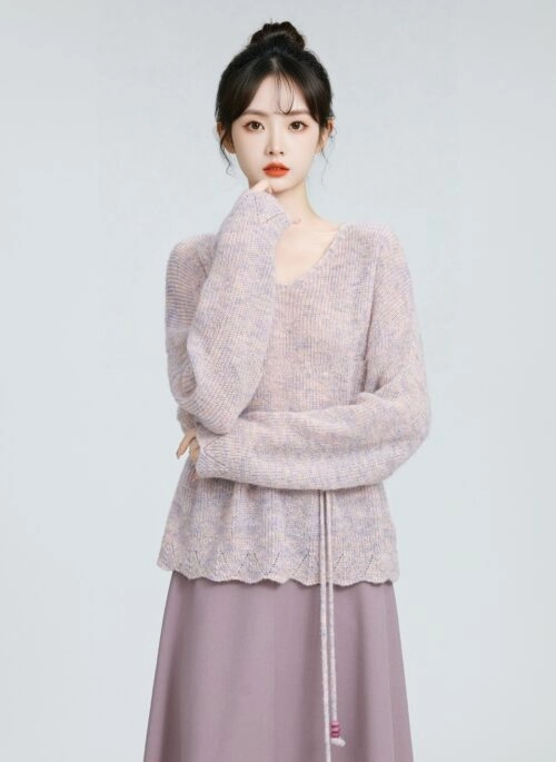 Lilac Vneck Knitted Pullover Sweater