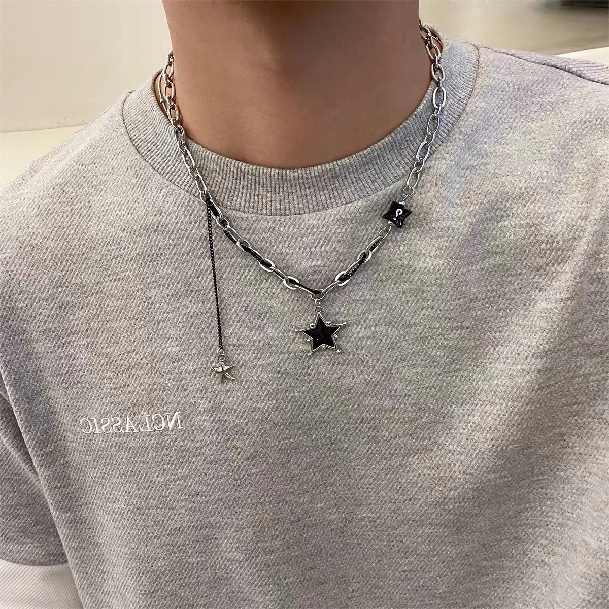 Silver Chain Star Pendant Necklace | LeeKnow - Stray Kids