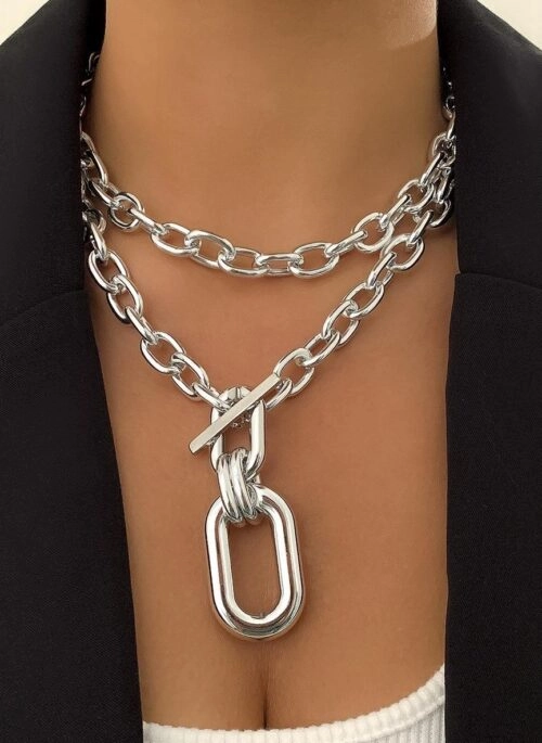 Silver Layered Chain Buckled Necklace | Sieun – STAYC