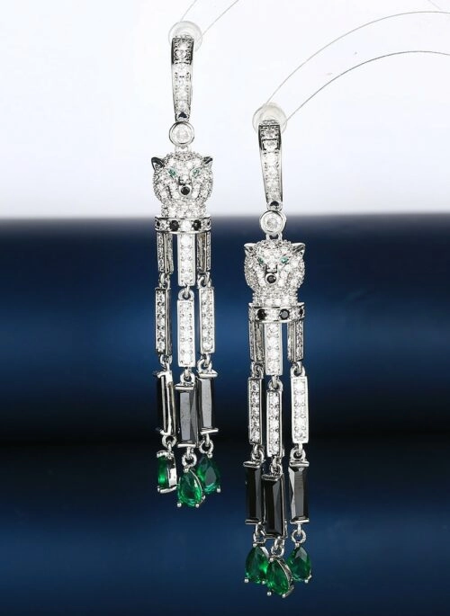 Silver Leopard Head Dangle Earrings | Taehyung – BTS