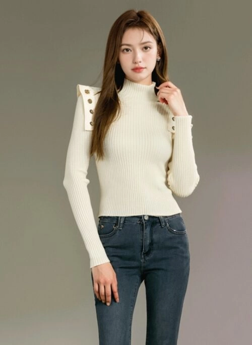 Stylish Almond Pullover Sweater With Shoulder Accents