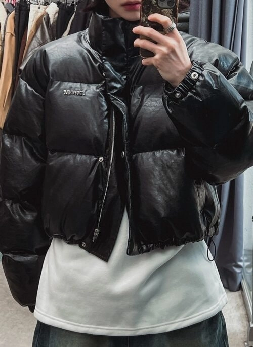 Stylish Pu Leather Short Winter Jacket
