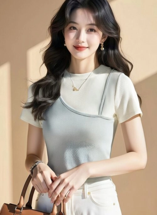 Trendy Color Block Short Sleeve Top