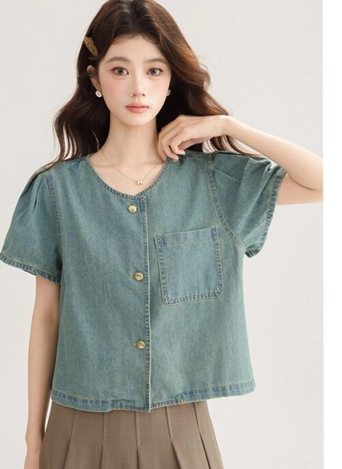 Versatile Fashion Denim Short Sleeve Jacket
