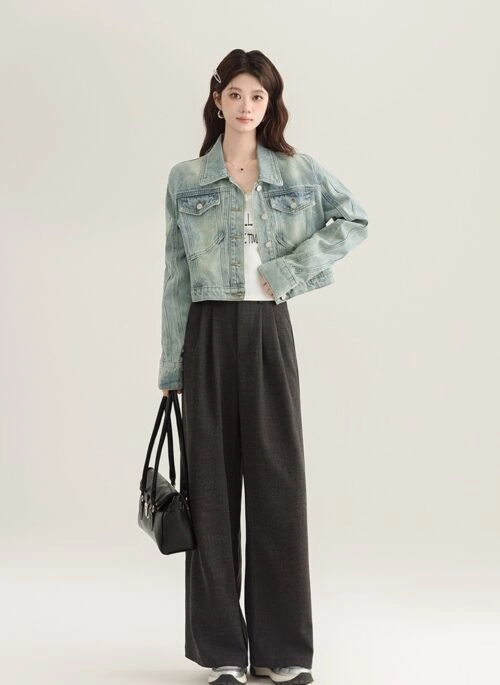Vintage Denim Cropped Jacket Classic Style