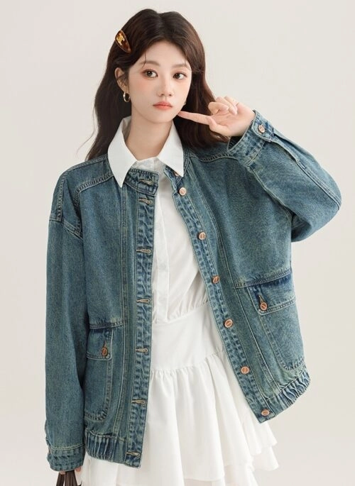 Vintage Denim Jacket Casual Fashion Loose Fit