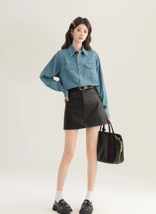 Vintage Layered Denim Shirt With Retro Style