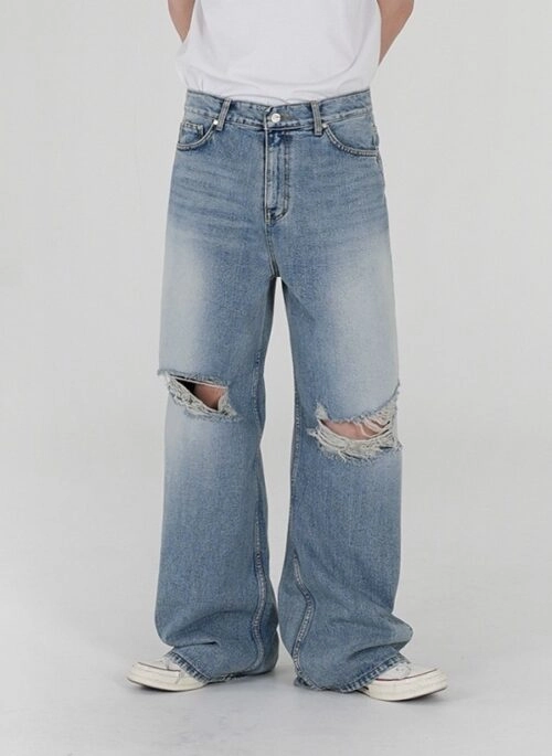 デニム・ジーパン HUECLOSET Gradient Washed Denim Pants SE125 No.22 Washed Wide Denim Pants［AP-4003］【2025SS】【25STYLE1