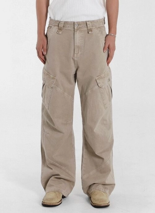Beige Vintage Washed Relaxed Fit Jeans