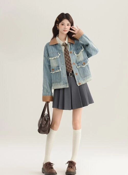 Vintage Washed Textured Denim Jacket