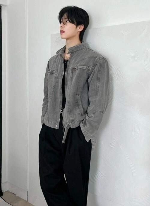 Washed Gray Denim Jacket Trendy Design