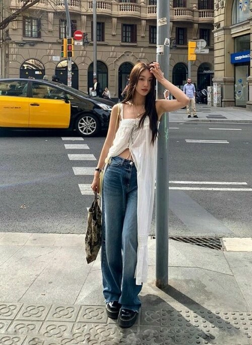 White Button-Front Maxi Dress | Chaewon – Le Sserafim