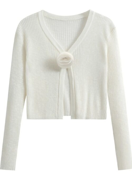 Pink Flower Detail Knit Cardigan | Sullyoon - NMIXX