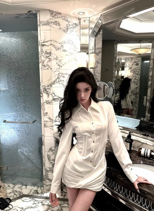 White Structured Collared Shirt Dress | Lisa – BlackPink