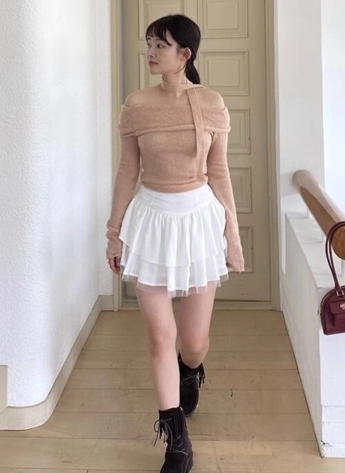 White  Tiered Mesh Skirt | Sumin – STAYC