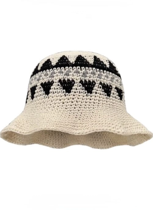 Beige Geometric Pattern Knitted Hat | Taehyung – BTS