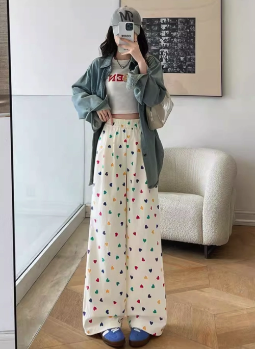 Beige Rainbow Hearts Wide Leg Pants | Hinata – XG
