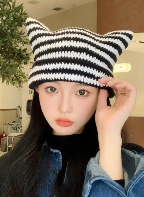 Black And White Cat Beanie Hat | Felix - Stray Kids