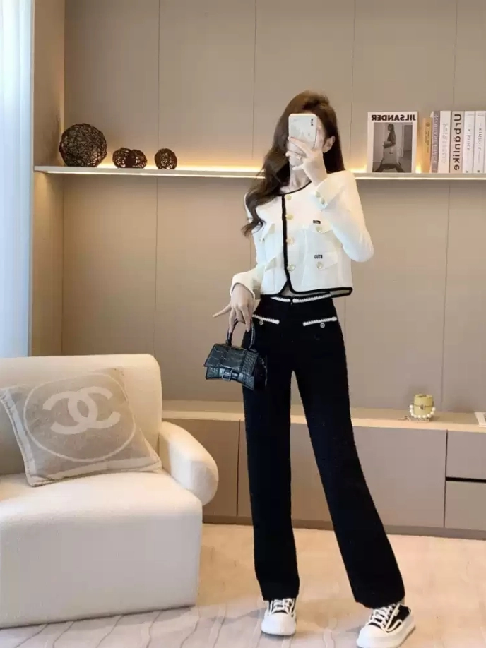 Black Tweed White Linings Pants | Jennie - BlackPink