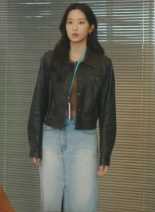 Black Button-Up Faux Leather Short Jacket | Baek Su Jeong – My Dearest Nemesis
