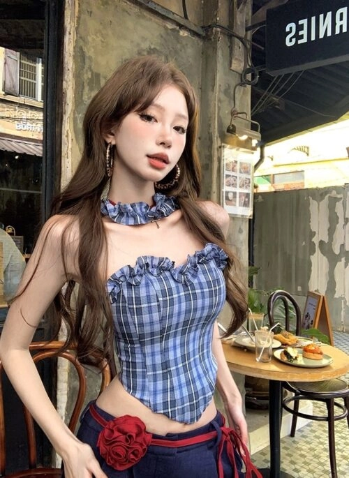 Blue Plaid Bustier Halter Top | Solar – Mamamoo