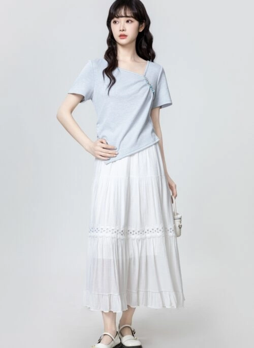 Blue Ruched Waist Short Sleeve T-Shirt