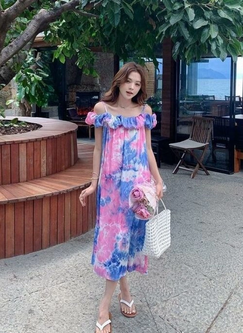 Floral Puff Sleeve Vacation Dress