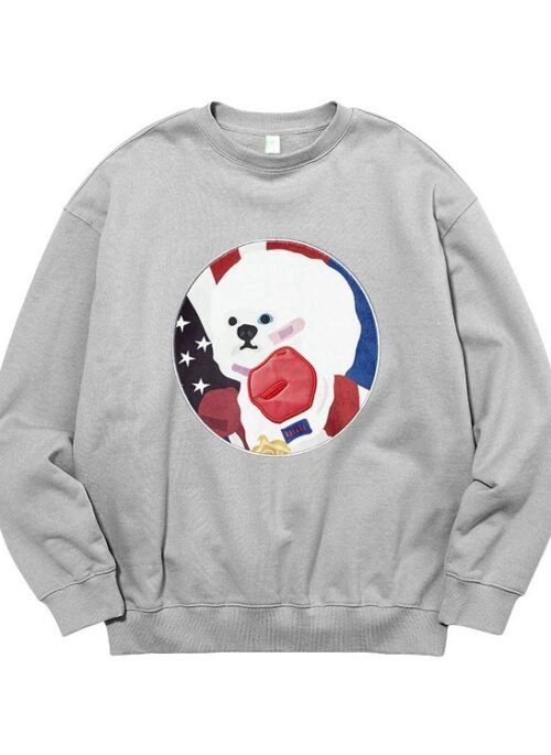 Grey Cartoon Puppy Print Sweatshirt | Hyunjin – Stray Kids