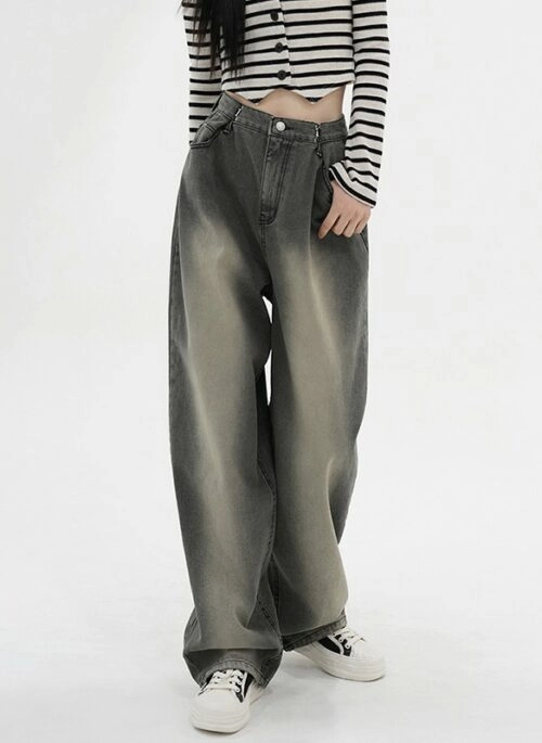 Grey Washed Denim Pleated Jeans | Mark – NCT