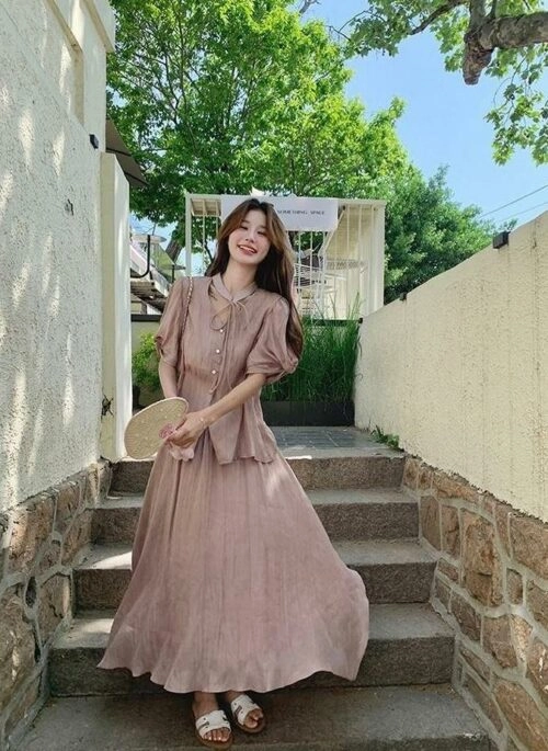 Lilac Puff Sleeve Skirt Set