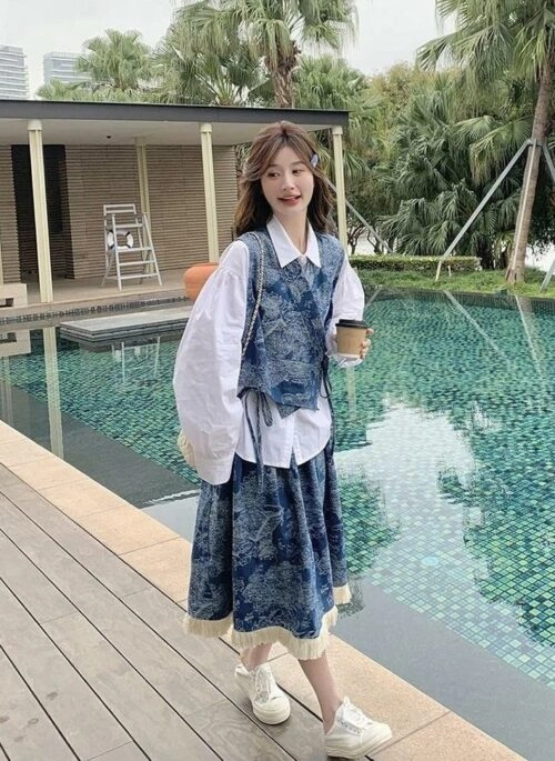 New Style Denim Vest And Skirt Set