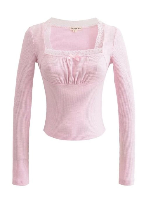 Pink Square Neck-Line Long Sleeve Top | Lisa - BlackPink