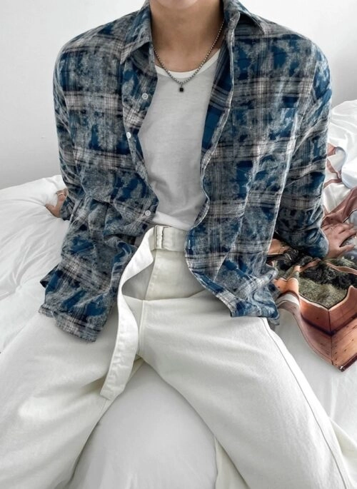 Plaid Tiedye Casual Long Sleeve Shirt