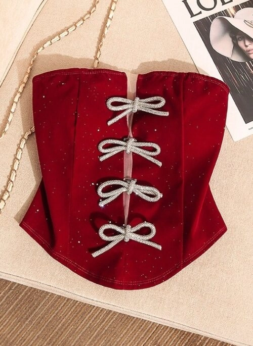 Red Corset Bowknot Accent Top | Ahyeon - BabyMonster
