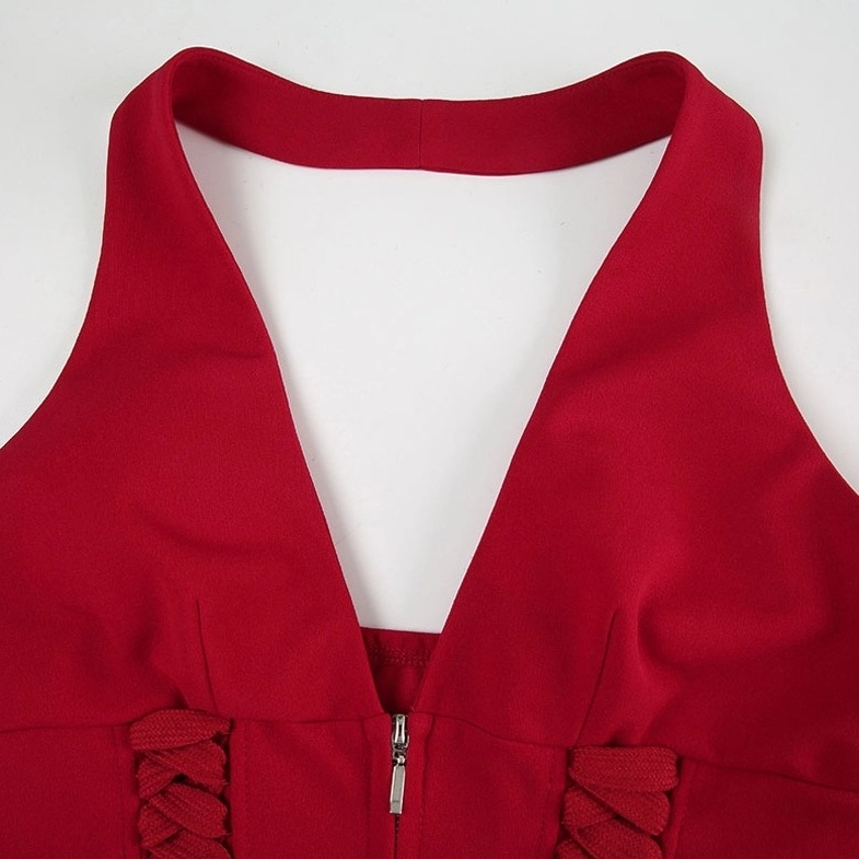 Red Zip-Up Corset Halter Top | Jennie - BlackPink - Fashion