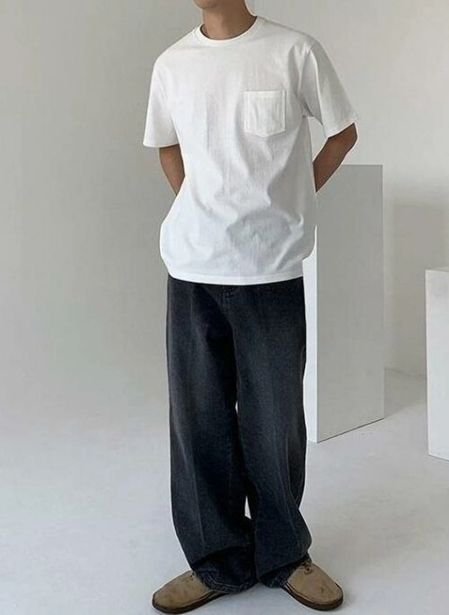 Relaxed Straight Leg Denim Pants