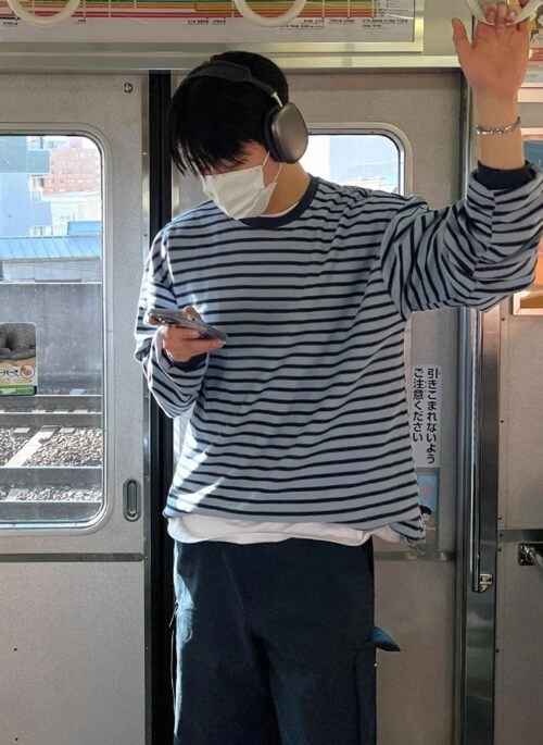 Retro Striped Long Sleeve Cotton Top